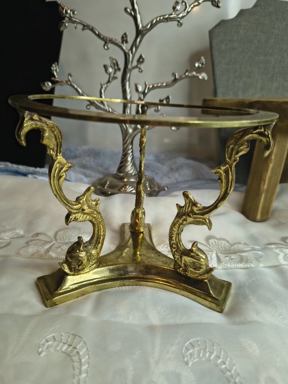 Brass Fish or Dragon Rose Bowl Holder